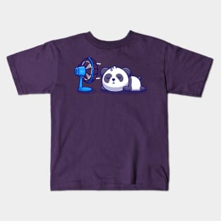 Cute Panda Sleeping In Front Of Fan Cartoon Kids T-Shirt